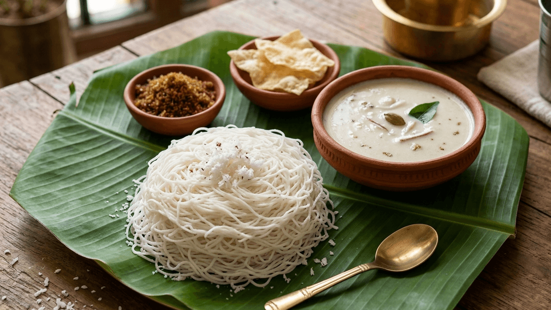 Idiyappam with Sweetened Coconut Milk